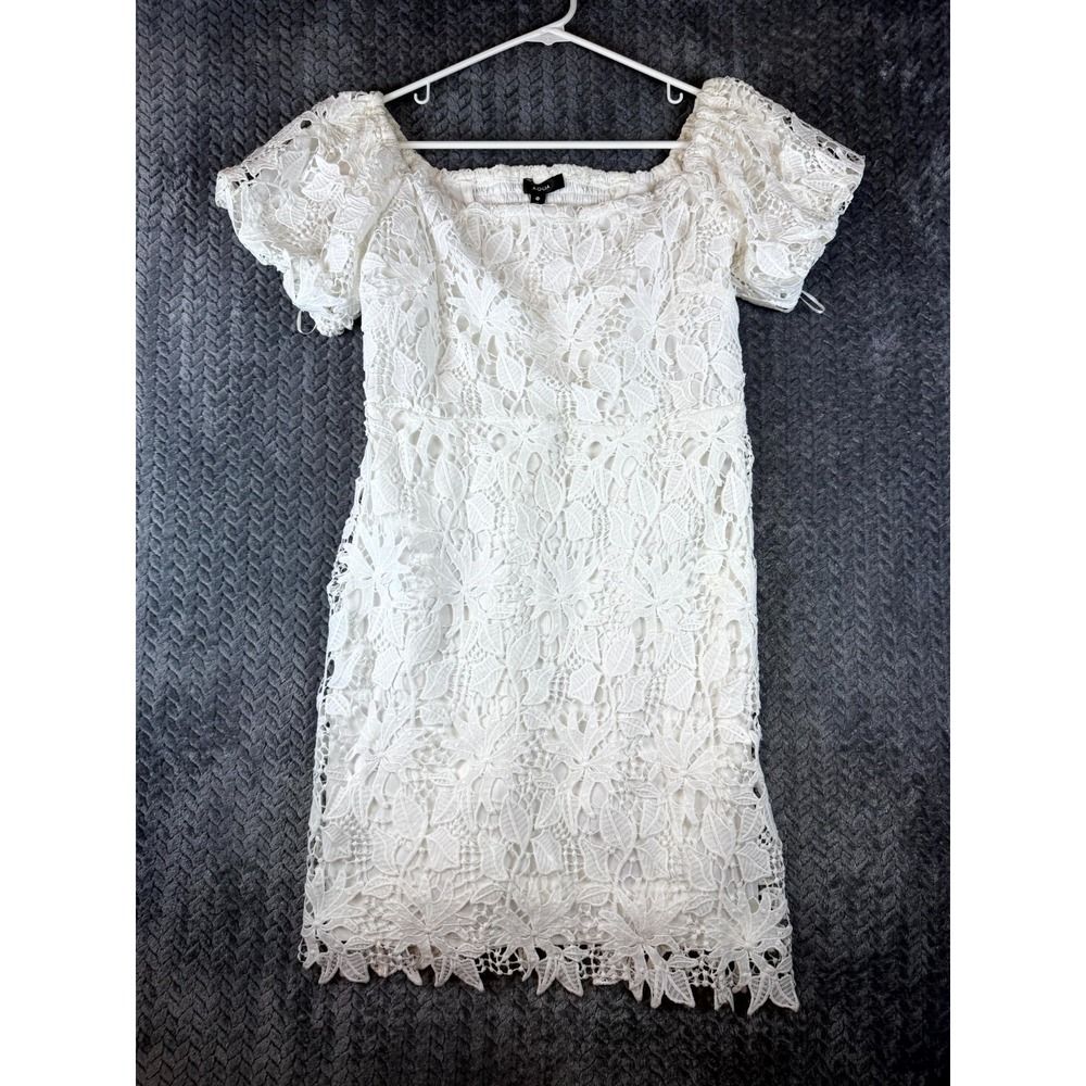 Aqua Floral‎ Lace Mini Dress Womens Medium White Off Shoulder Cocktail Party